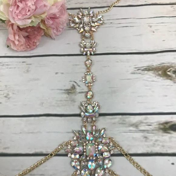 Boho Long Crystal Rhinestone Body Necklace Harness - Picture 9 of 16